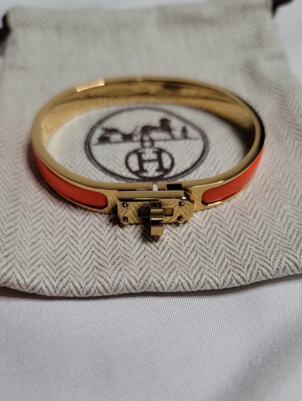 Hermes Gold With Orange Enamel  Bracelet